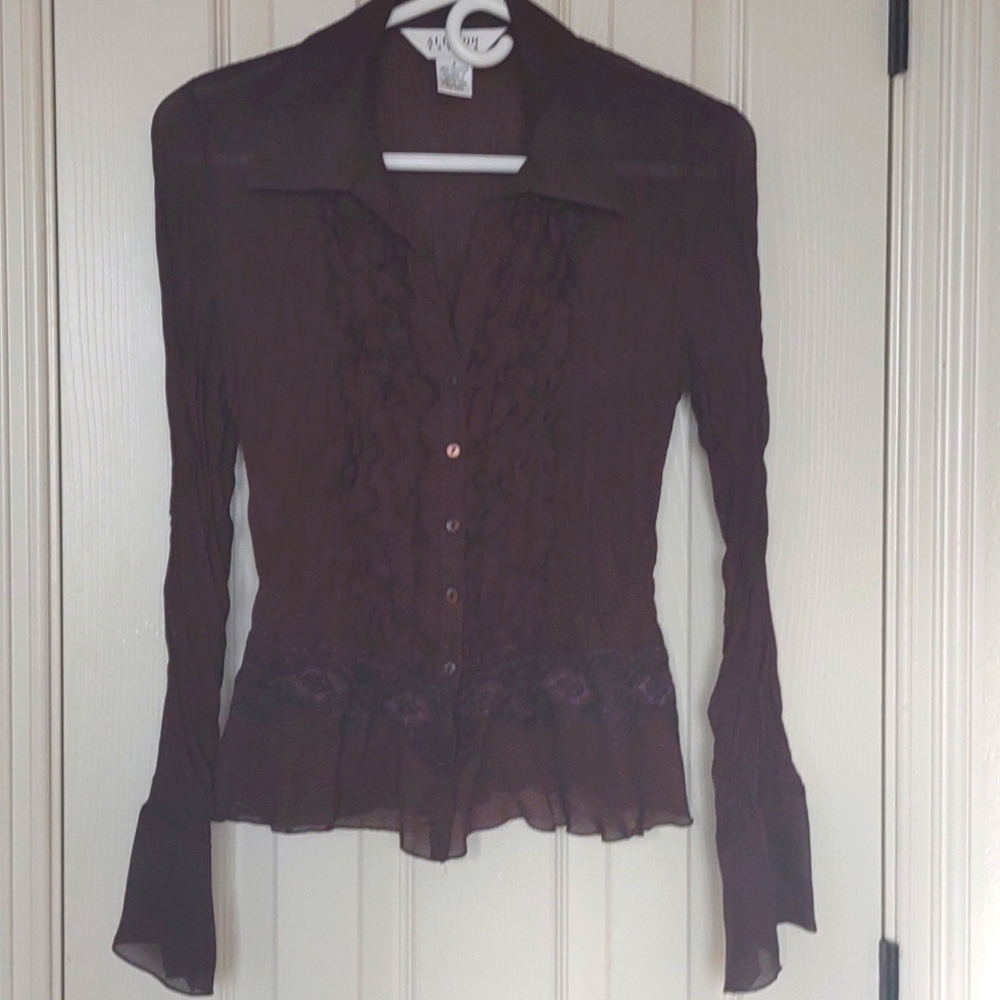 Pristine Allison Taylor brown crinkle blouse size small!
